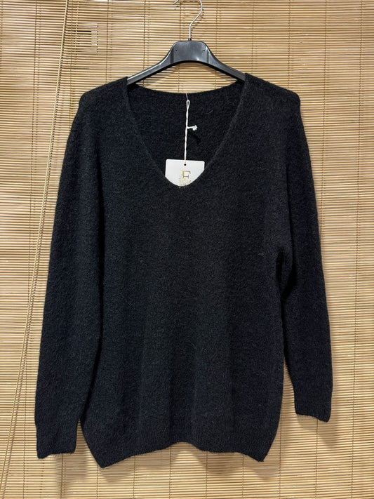 Pull col V CAMILLE noir (alpaga)