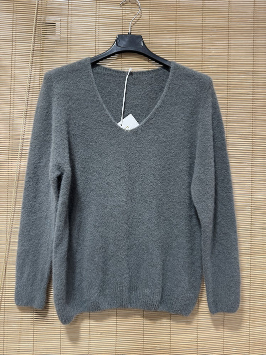 Pull col V CAMILLE kaki (alpaga)