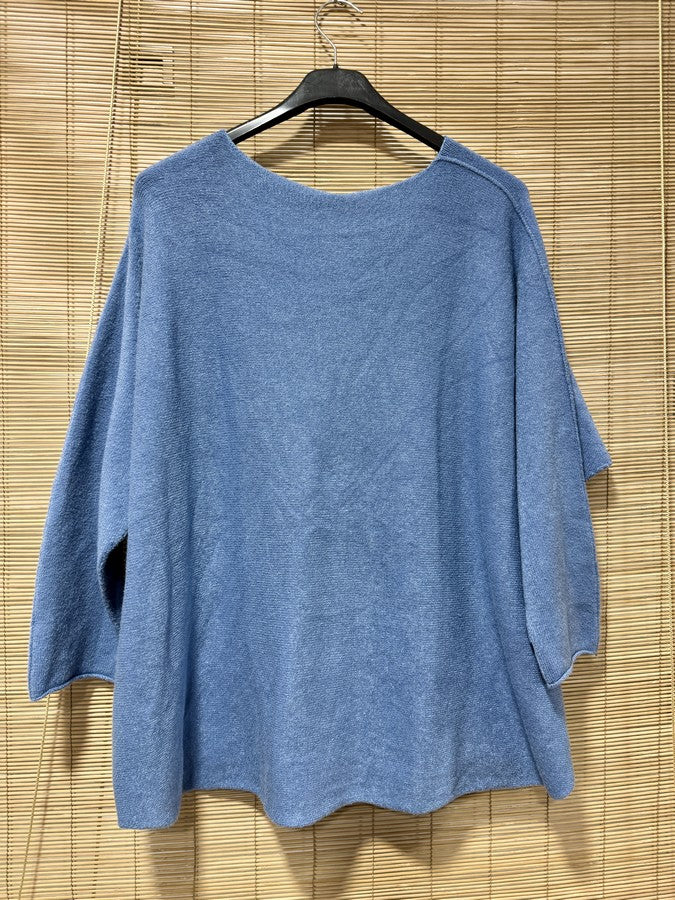 Pull chauve-souris bleu jean