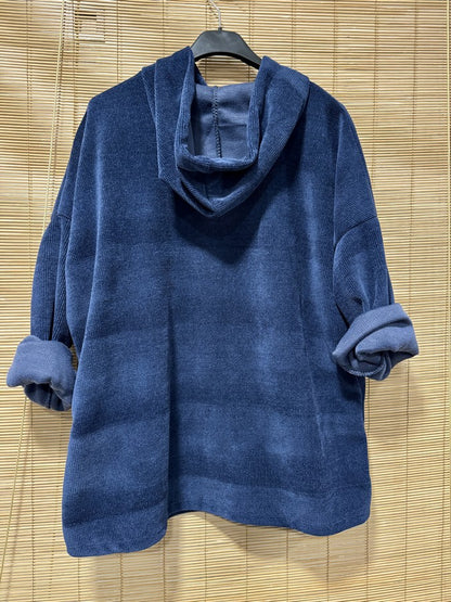 Sweat à capuche en velours léo coeur bleu marine