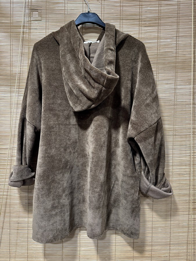 Sweat à capuche en velours léo coeur marron