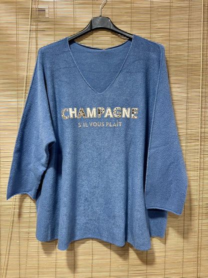 Pull chauve-souris CHAMPAGNE bleu jean