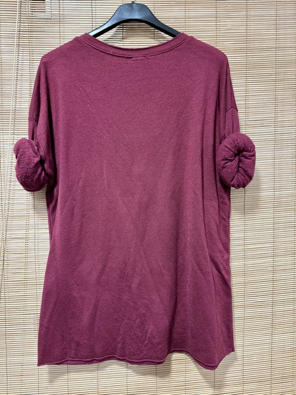 Pull fin intérieur molletonné cœur poitrine prune