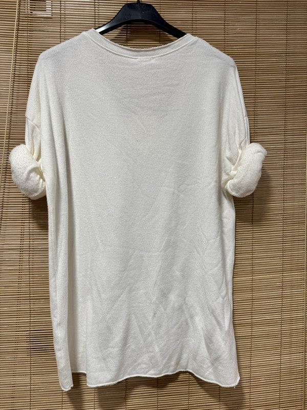 Pull fin intérieur molletonné coeur poitrine écru