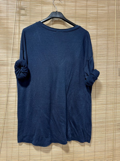 Pull fin intérieur molletonné cœur poitrine bleu marine