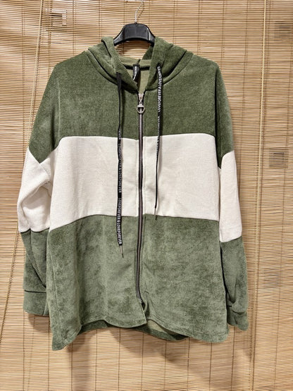 Veste velours zippé oversize kaki