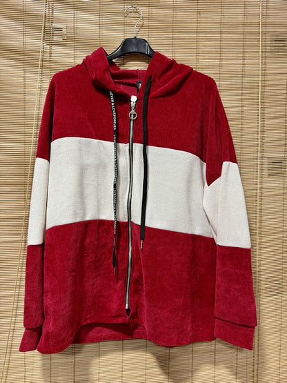 Veste velours zippé oversize rouge