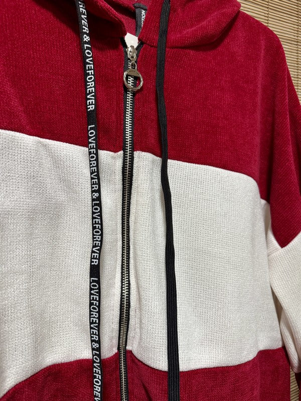 Veste velours zippé oversize rouge