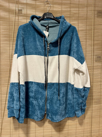 Veste velours zippé oversize bleu pétrole