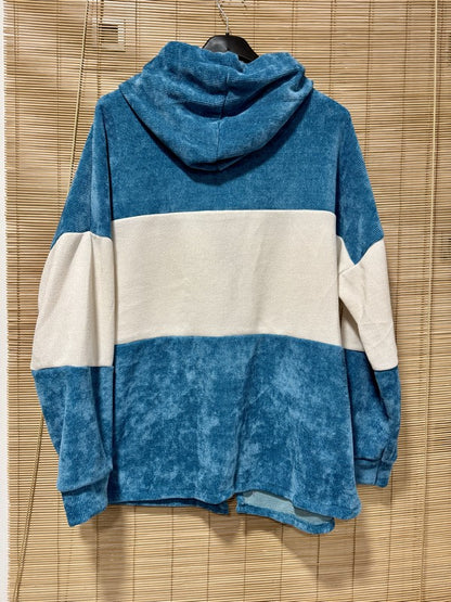 Veste velours zippé oversize bleu pétrole