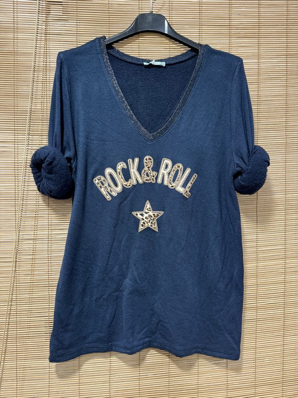 Pull fin intérieur molletonné Rock'n'Roll bleu marine