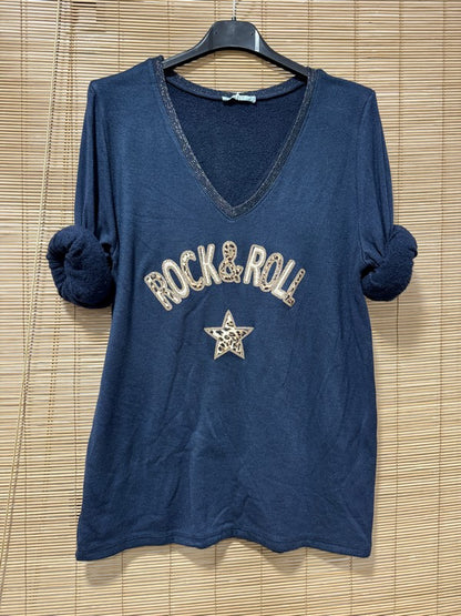 Pull fin intérieur molletonné Rock'n'Roll bleu marine