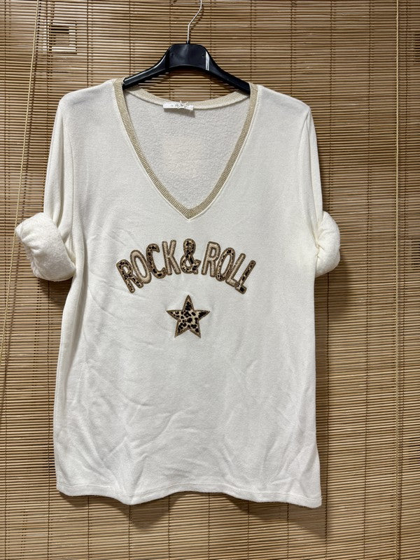 Pull fin intérieur molletonné Rock'n'Roll blanc