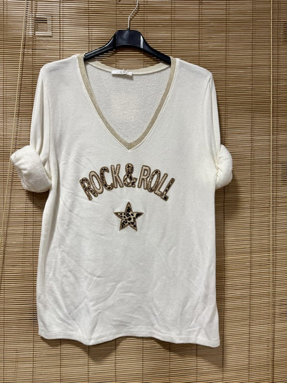 Pull fin intérieur molletonné Rock'n'Roll blanc