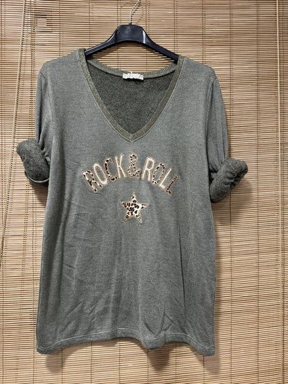 Pull fin intérieur molletonné Rock'n'Roll kaki