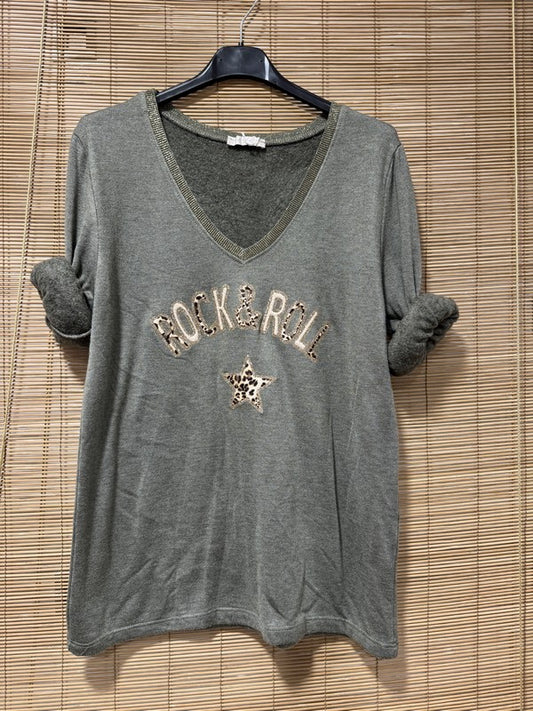 Pull fin intérieur molletonné Rock'n'Roll kaki