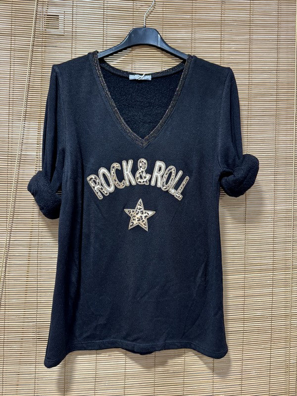 Pull fin intérieur molletonné Rock'n'Roll noir