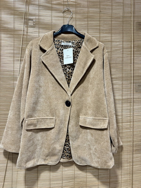 Blazer velours fond léopard camel