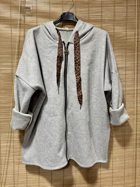 Blouson à capuche velours gris