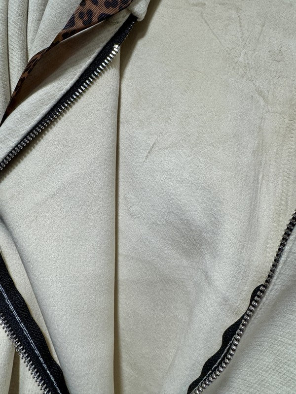 Blouson à capuche velours beige