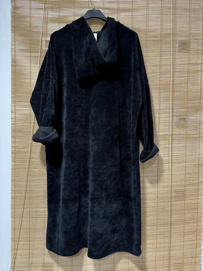 Robe Sweat à capuche en velours noire