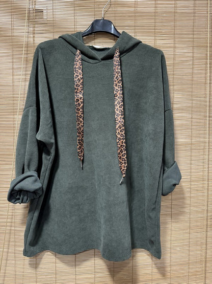 Sweat à capuche en velours kaki