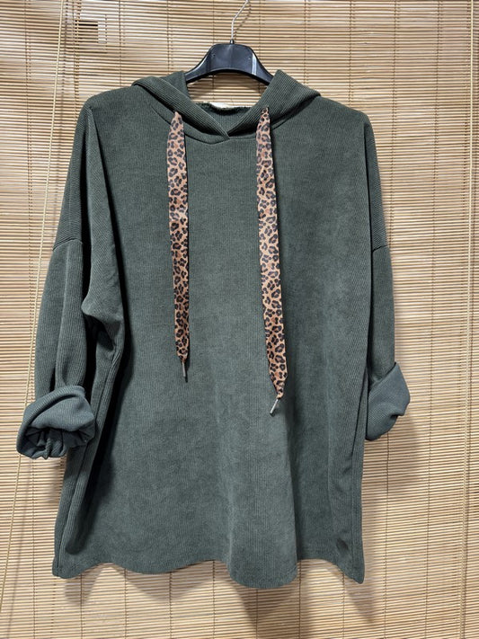 Sweat à capuche en velours kaki