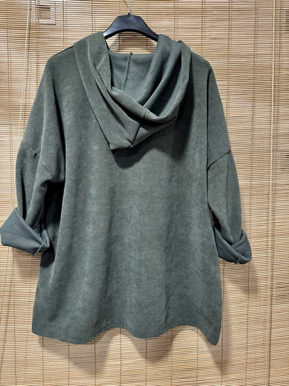 Sweat à capuche en velours kaki