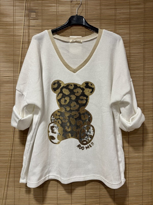 Sweat velours nounours col doré blanc