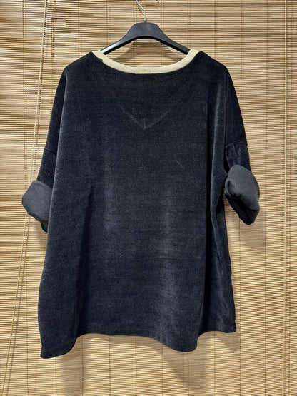 Sweat velours nounours col doré noir