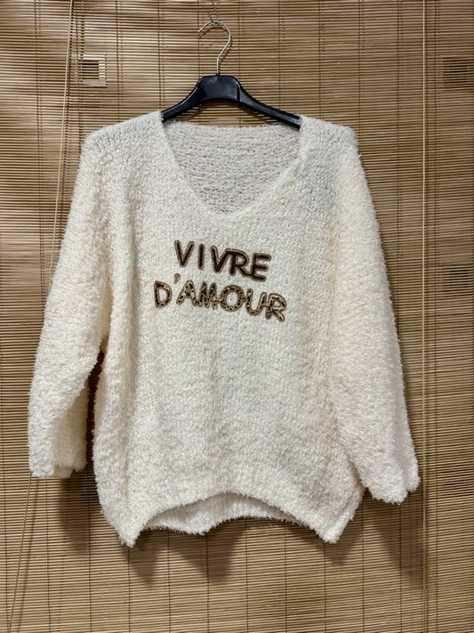 Pull doudou Vivre d'Amour blanc