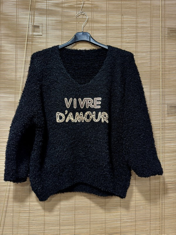 Pull doudou Vivre d'Amour noir