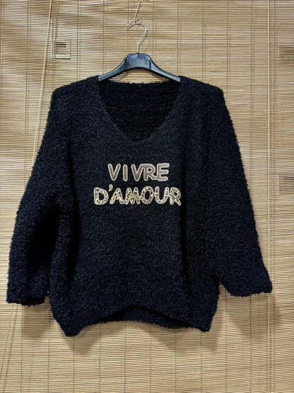 Pull doudou Vivre d'Amour noir