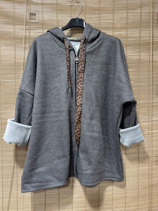 Blouson à capuche velours anthracite