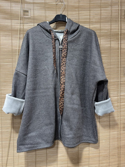 Blouson à capuche velours anthracite