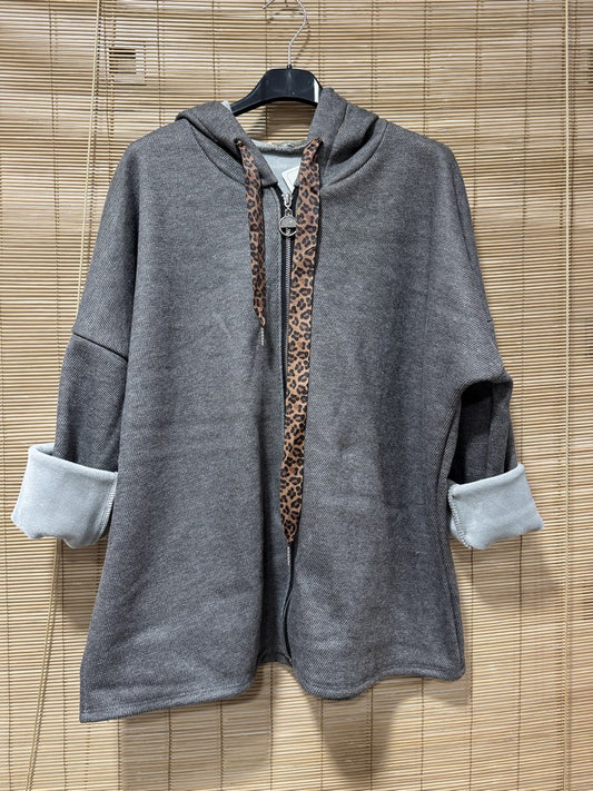 Blouson à capuche velours anthracite