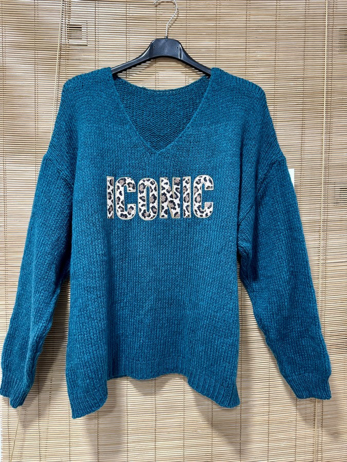 Pull col ICONIC bleu canard