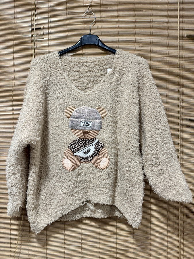 Pull doudou nounours beige