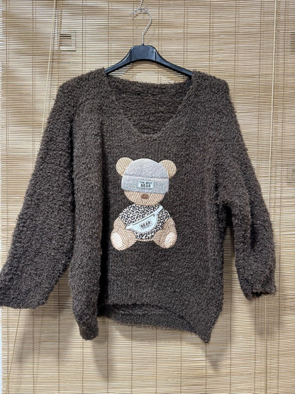 Pull doudou nounours marron