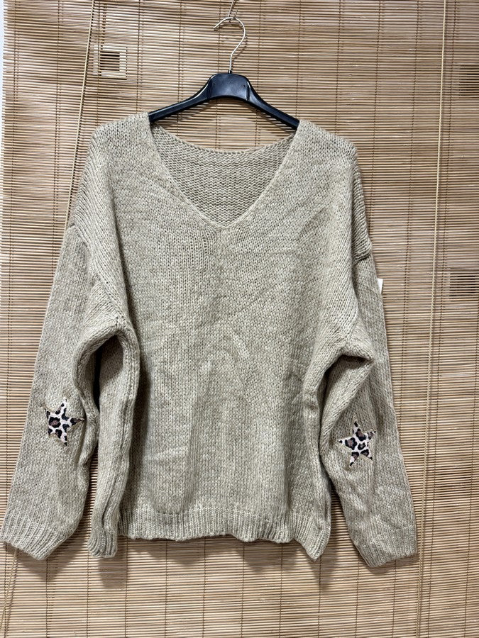 Pull col V étoiles léo ficelle