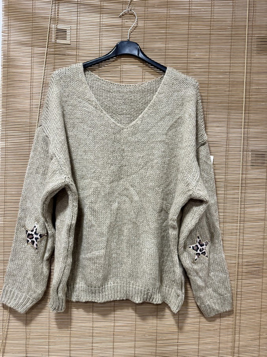 Pull col V étoiles léo ficelle
