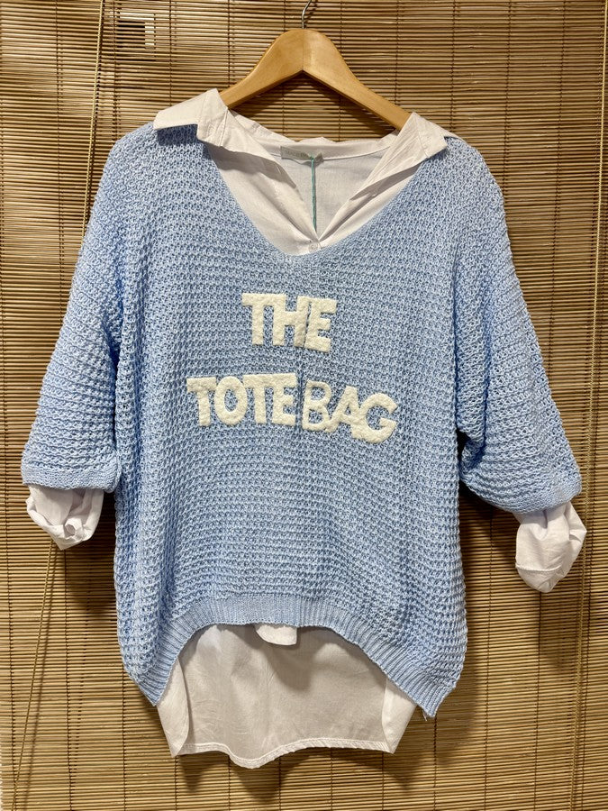 Pull ajouré The Tote Bag bleu ciel