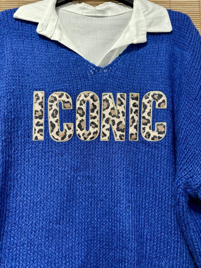 Pull col ICONIC bleu roi