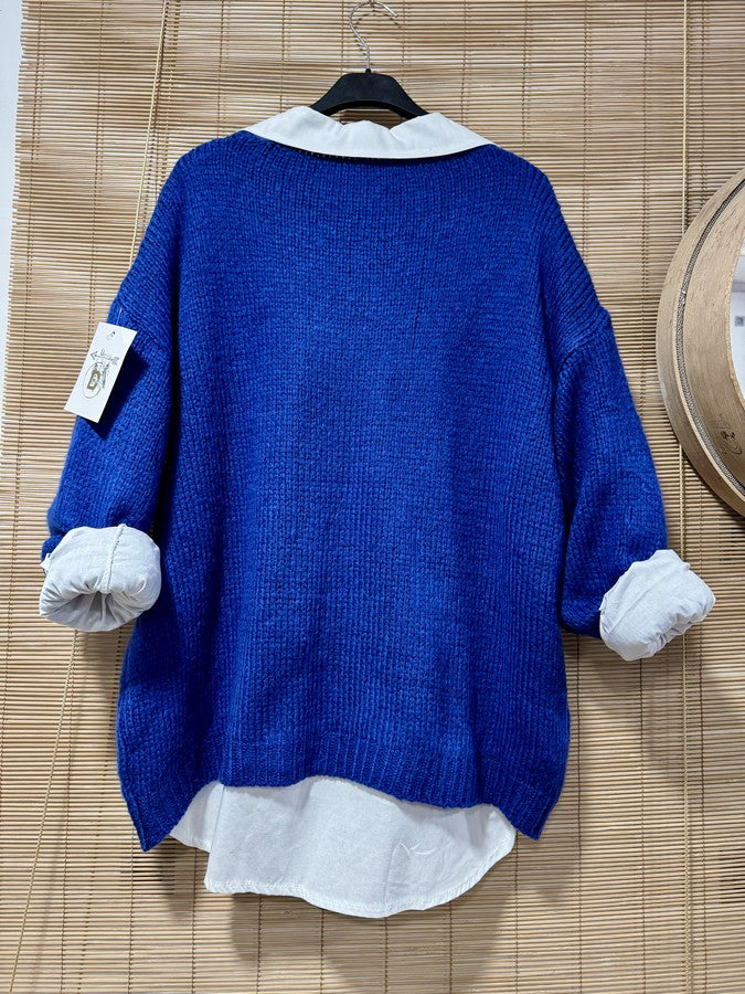 Pull col ICONIC bleu roi