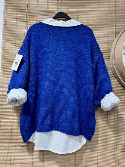 Pull col ICONIC bleu roi