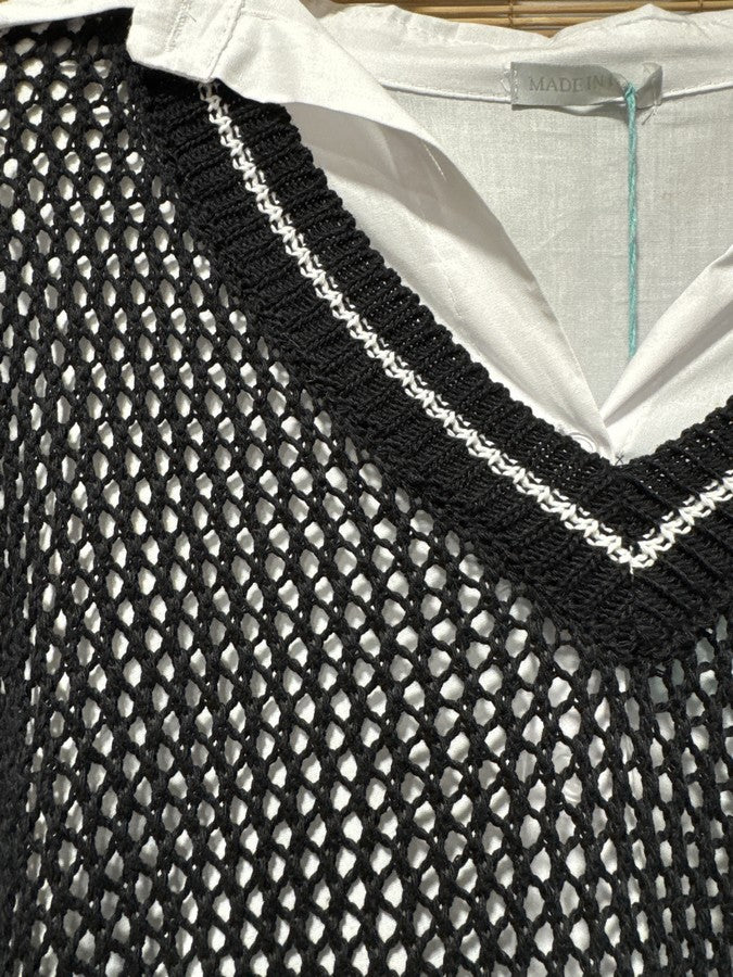 Pull ajouré col V noir