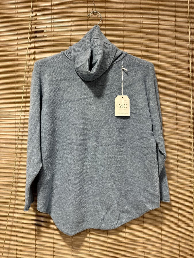 Pull col roulé bleu ciel