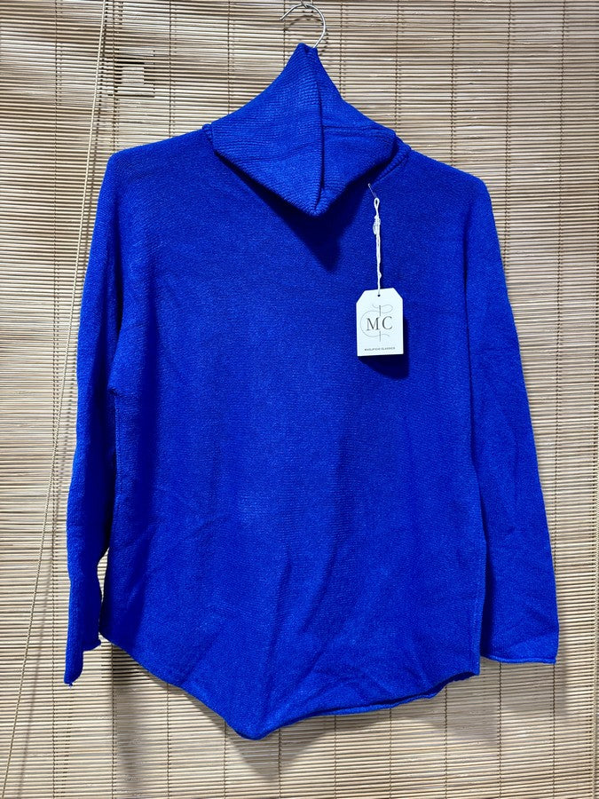 Pull col roulé bleu roi