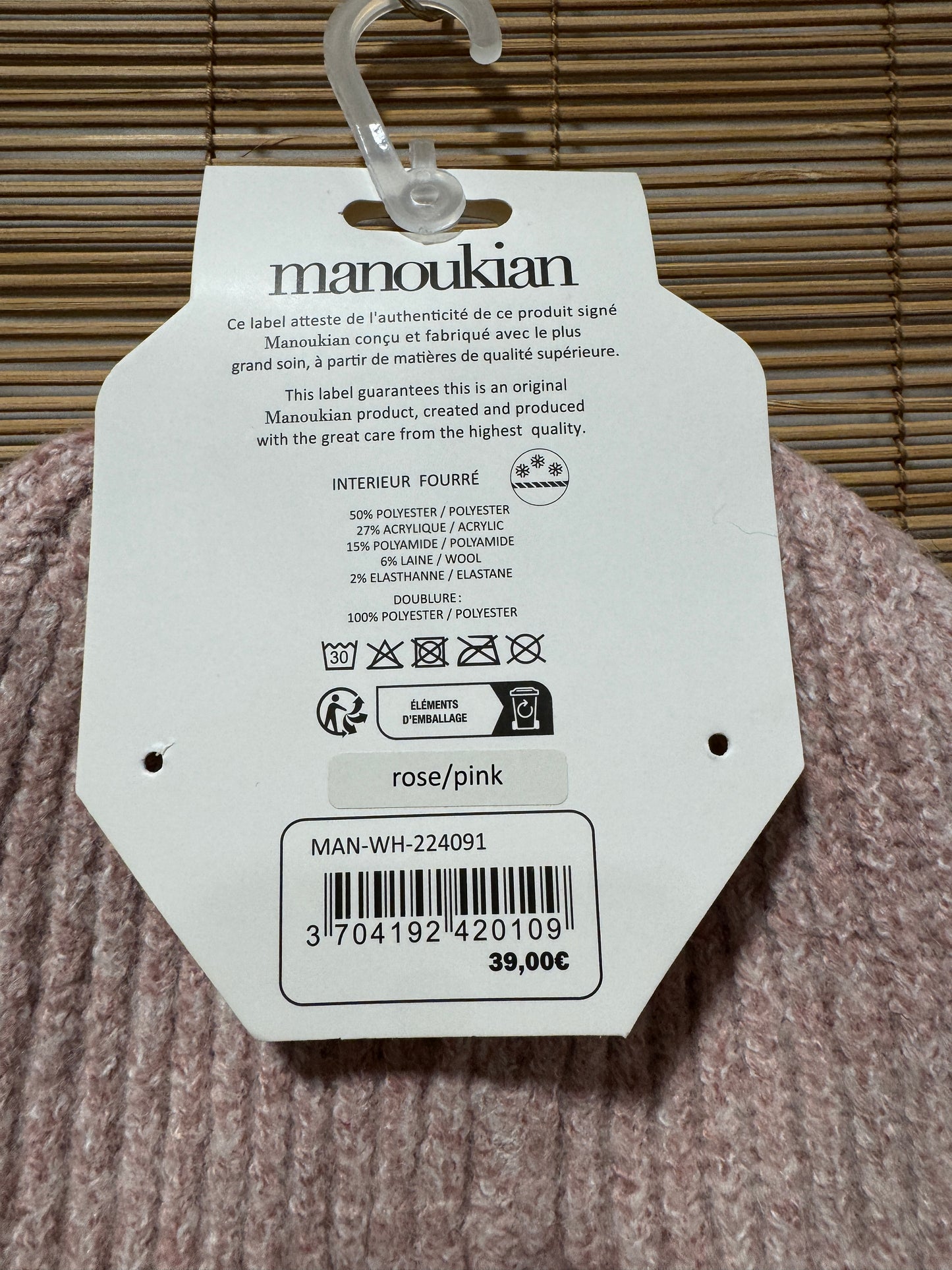 Bonnet femme MANOUKIAN rose