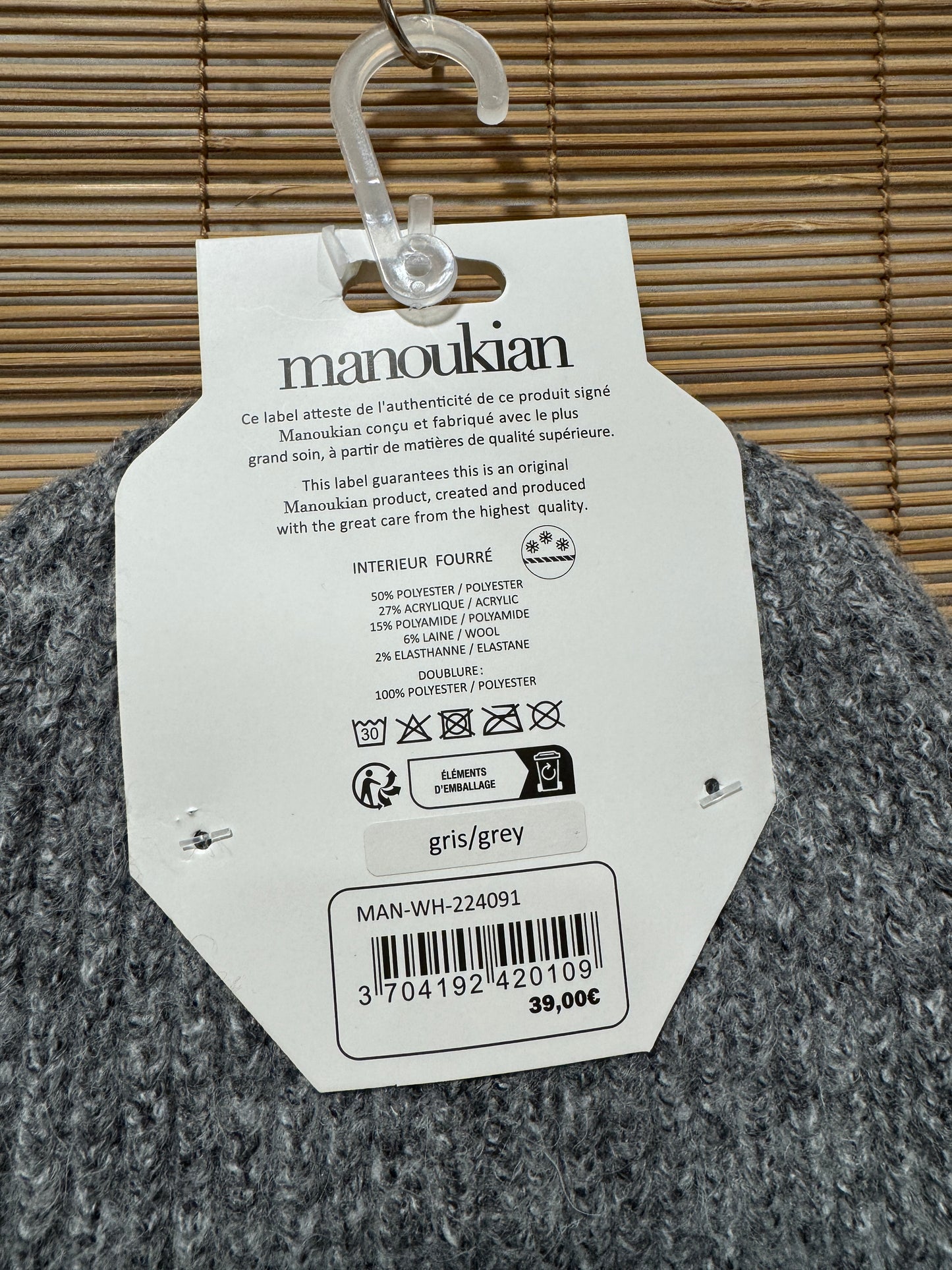 Bonnet femme MANOUKIAN gris